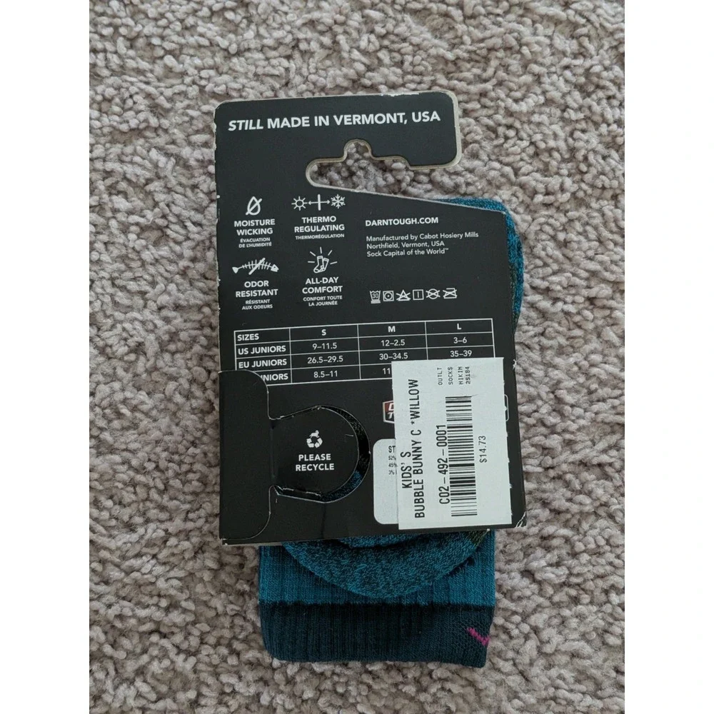 Darn Tough Jr. Hike+Trek Socks Micro Crew Size Small (9-11.5) Merino Wool NWT
